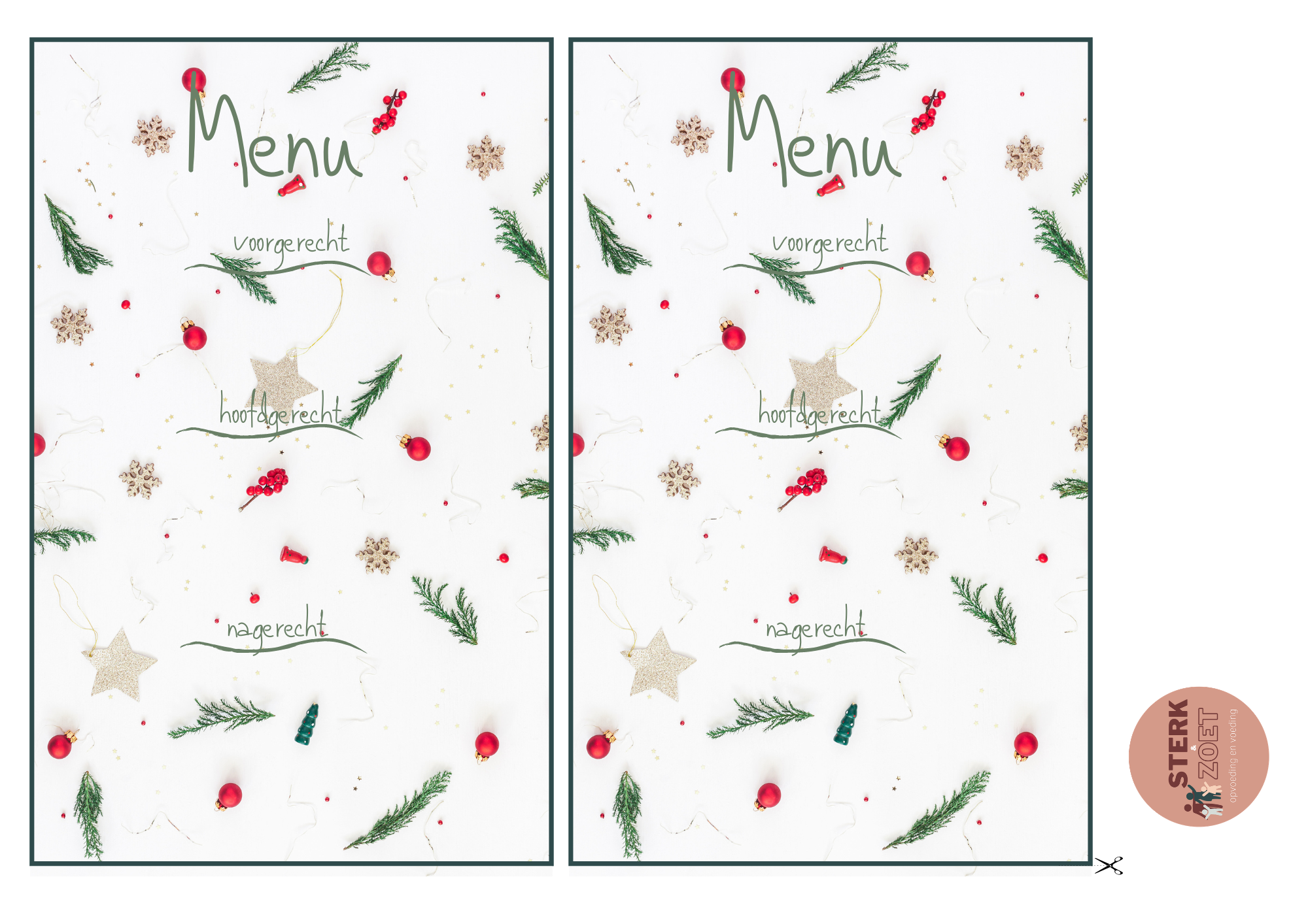 Printable menukaart voor kinderen. Knutselen met kinderen voor de kerst of in de kerstvakantie. Printable menukaart en servetringen. 