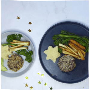 Bonenburger met pastinaakfrietjes
